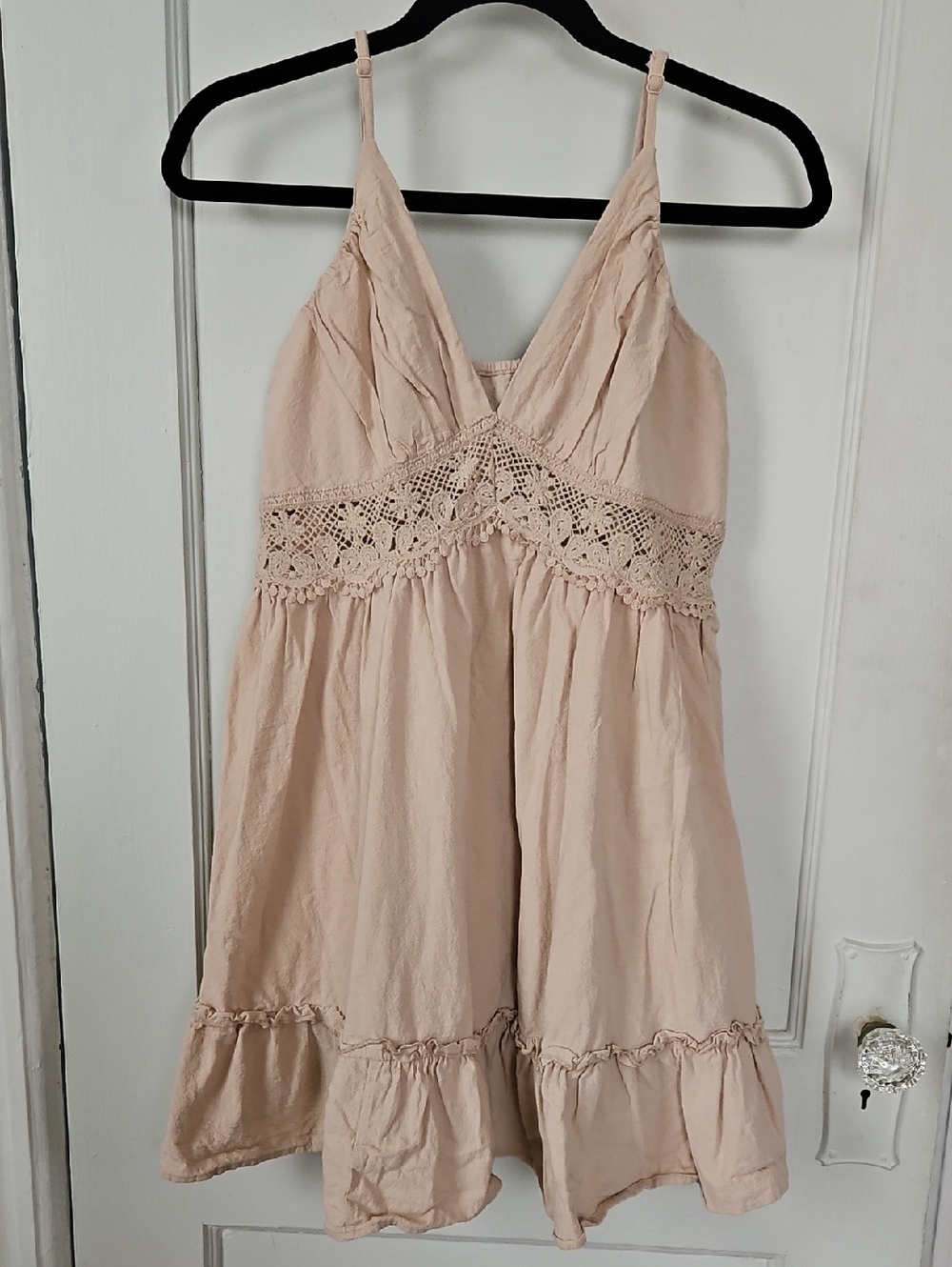 SHEIN  Embroidered Beige Babydoll Dress with Adjustable Straps- L